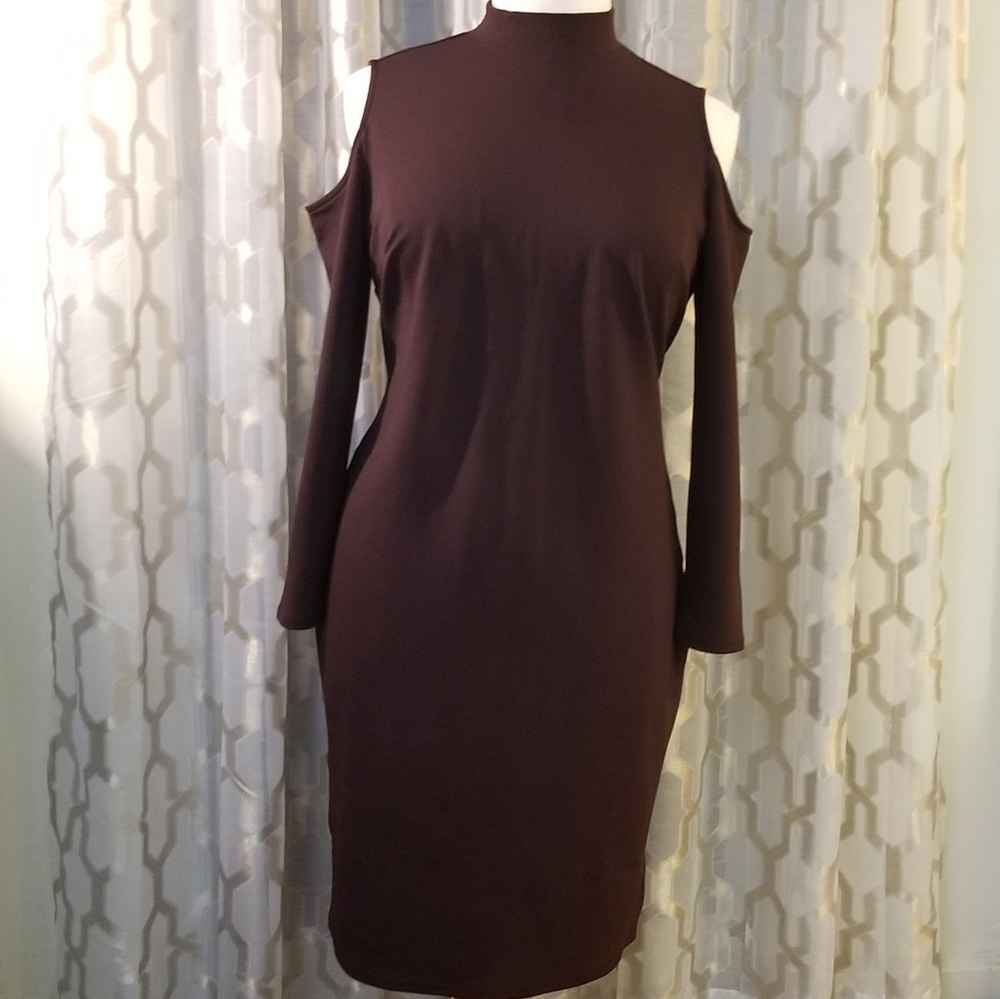 Dark Burgundy Cold Shoulder Sheath Dress 1x